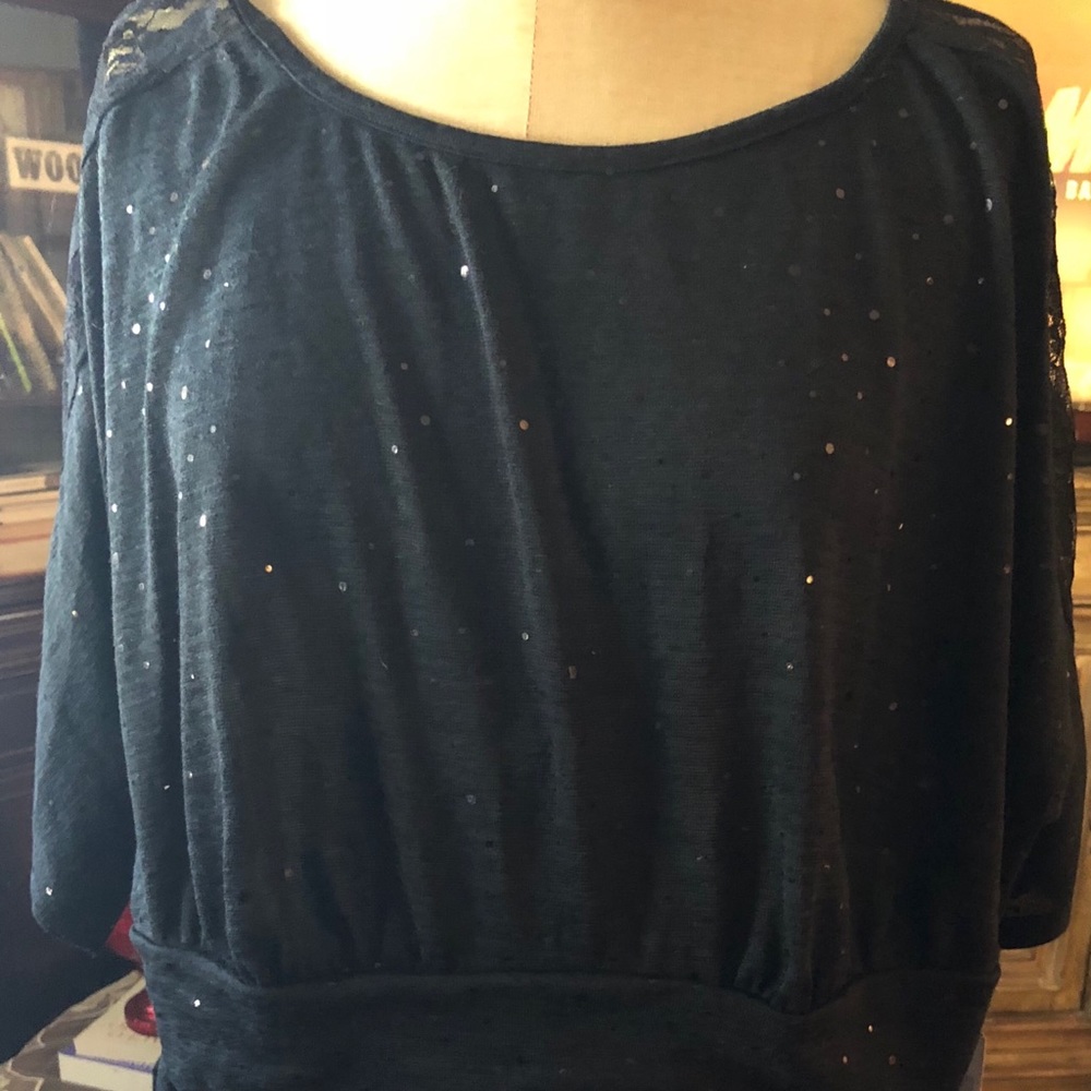 Plus size Ruched Black Top w/sparkle